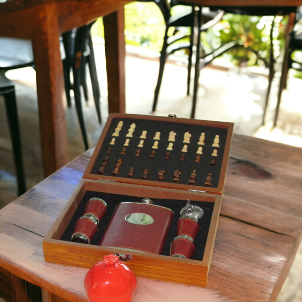 Handcrafted Unique gift for him , Traveler chess set with drinking bottle and 4pcs shot glass Lifestyle Visual