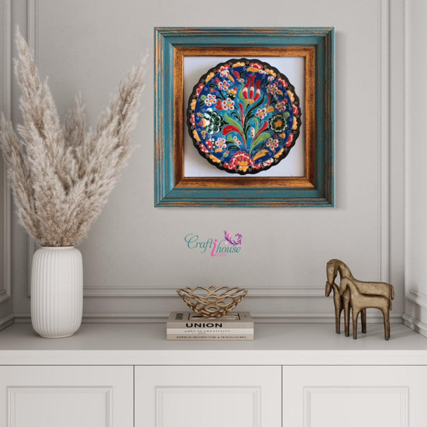 Turkish Minakari ceramic plate 18cm framed wall decor housewarming teacher gift