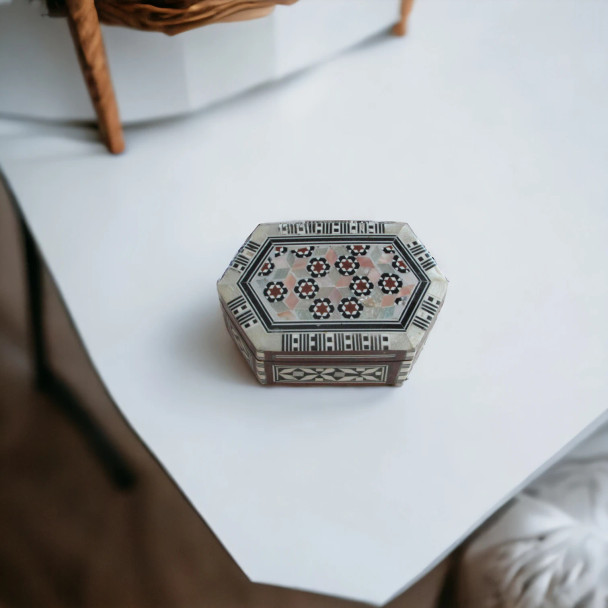 Artisan Cigarette box , handmade vintage decorative box , hand crafted wood sea shell inlaid box   Damascus traditional mosaic box High-Resolution Product Shot