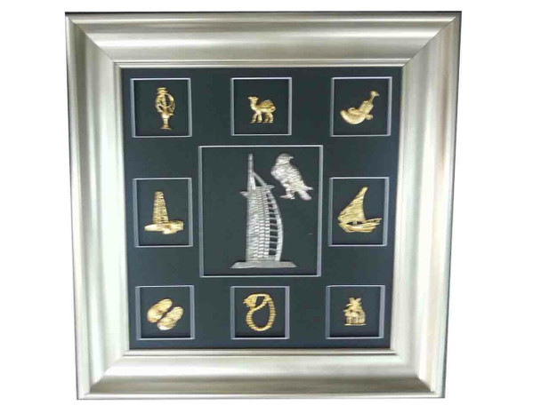 A beautifully framed 43x43 cm collection of UAE charms celebrating local heritage, as featured in image_81fe68.png.