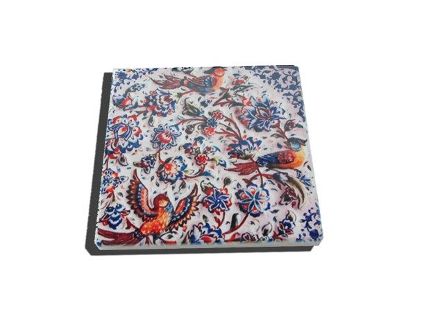 The printed ceramic coaster, displayed to showcase its high-quality finish and decorative appeal.