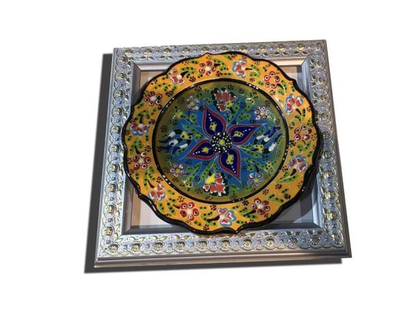 Luxury 22x22cm Framed Turkish Ceramic Plate Premium Design Showcase