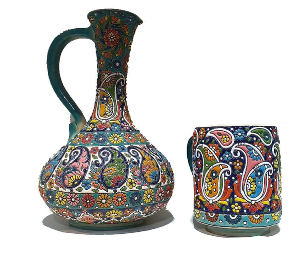 Luxury Textured Embossed Set Of Heritage Ceramic Mug Premium Design Showcase