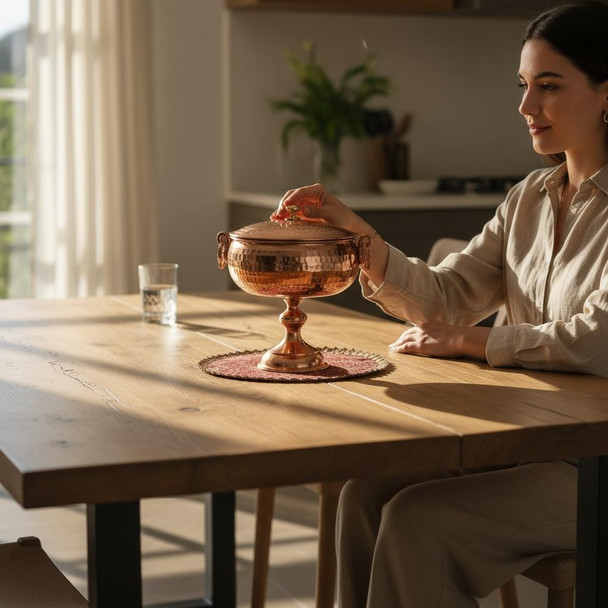 Traditional hammered copper serving bowl