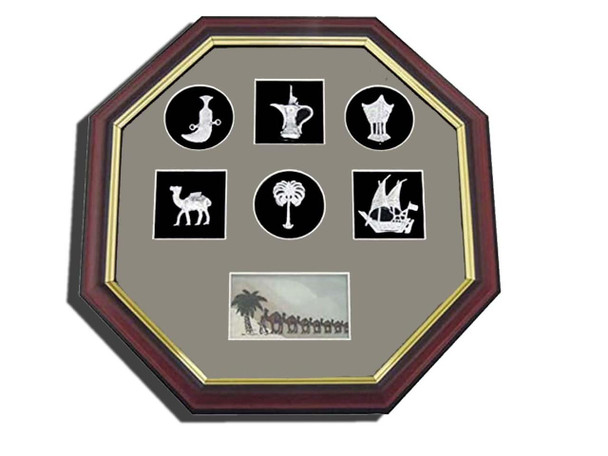 A professional product presentation of the seven sand and souvenir hexagon wall decor frame from a premier UAE art, gift, and home decor supplier.
