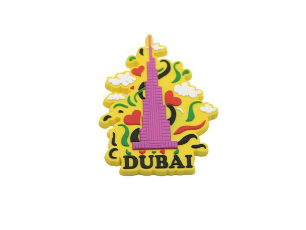 Yellow PVC Dubai fridge magnet souvenir UAE travel gift