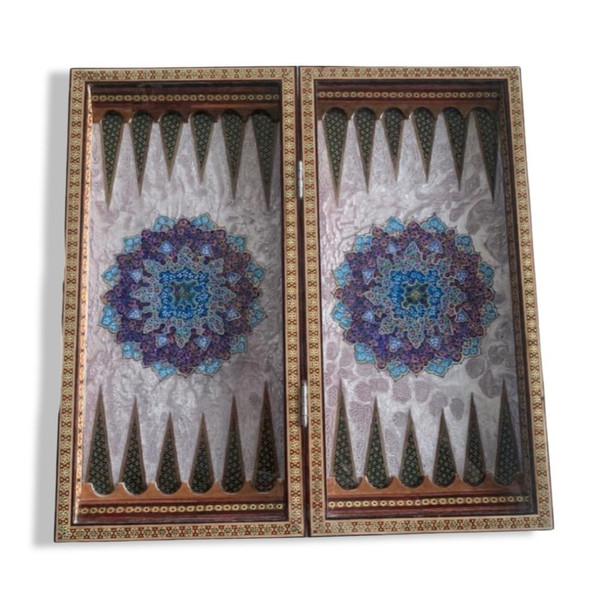 Artisan Hand painted chess and backgammon set 50x50 cm , handmade backgammon High-Resolution Product Shot