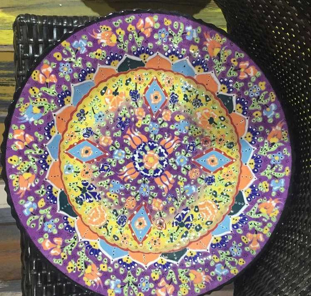 Purple pattern Turkish ceramic wall plate 40cm large hanging home decor gift