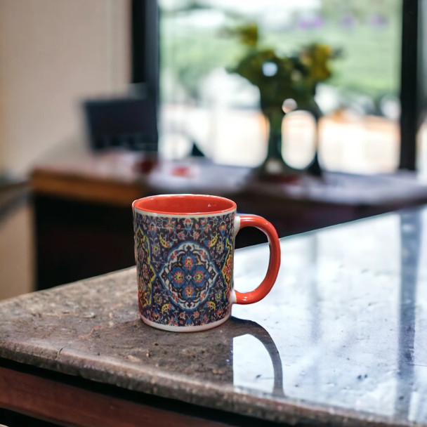 A professional product presentation of the exclusive handmade ceramic coffee mug from a premier UAE shop.