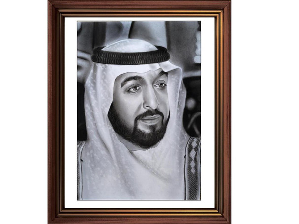 H.h Sheikh Khalifa Bin Zayed Charcoal Painting Original A3 Size Painting | Premium Handcrafted Gift & Cultural Souvenir - Luxury Handcrafted Souvenir Craftihouse Dubai