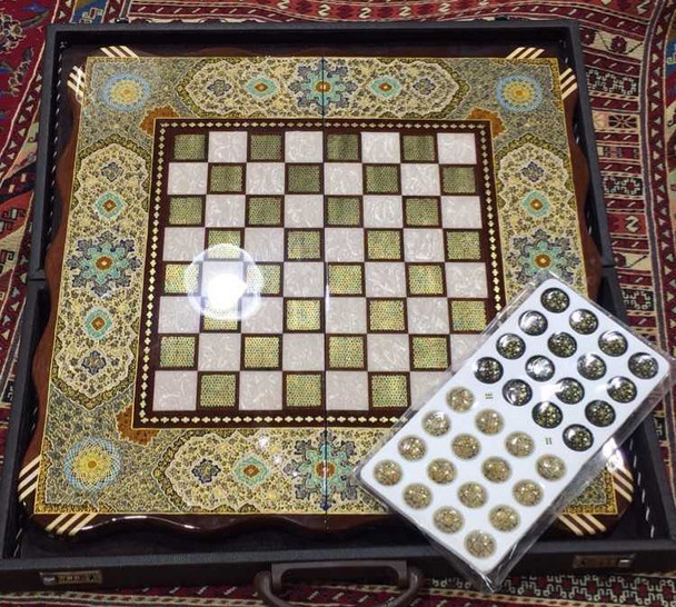 Artisan Hand painted wooden handmade backgammon and chess set 70x70 cm Luxury Showcase - Dubai