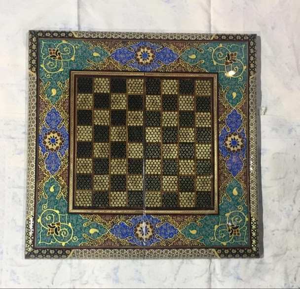 Luxury Green pattern tezhib painted backgammon and chess board Premium Design Showcase