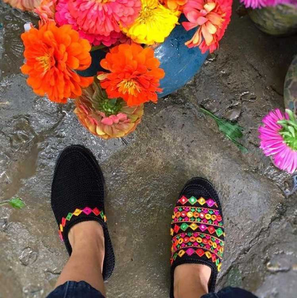 Handcrafted Handmade cotton shoes , black pattern shoes Lifestyle Visual