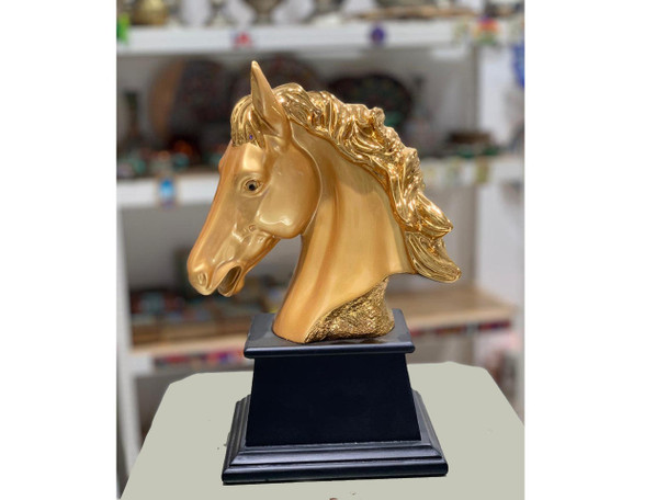 Exclusive Golden Horse Head With Stand Fine Craftsmanship Detail