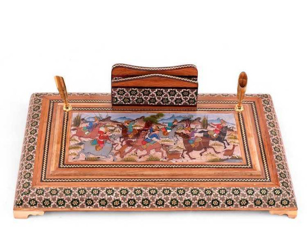 A masterfully crafted 20x30 cm Khatamkari organizer, blending traditional inlay techniques with functional office storage,