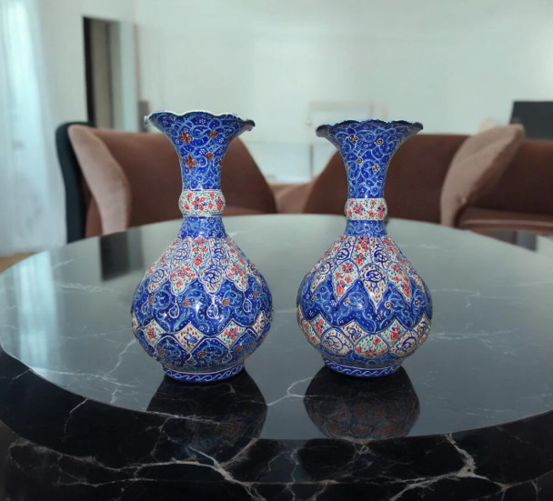 Exclusive Persian Minakari Metal Vase Fine Craftsmanship Detail