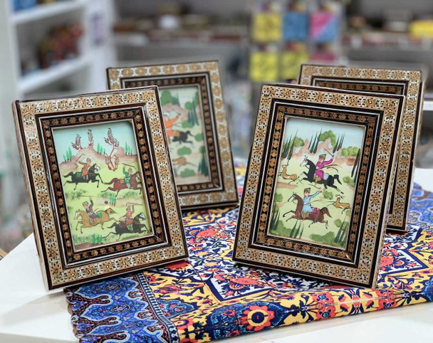 Luxury Assorted Handmade Miniature Painting With Khatamkari Frame 18x13 Cm Premium Design Showcase