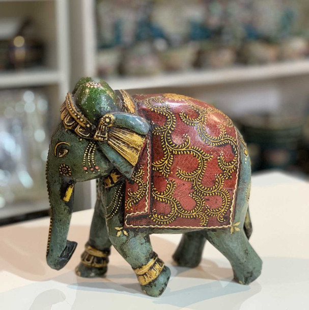 Hand enamel painted vintage style wooden elephant 20x20 cm