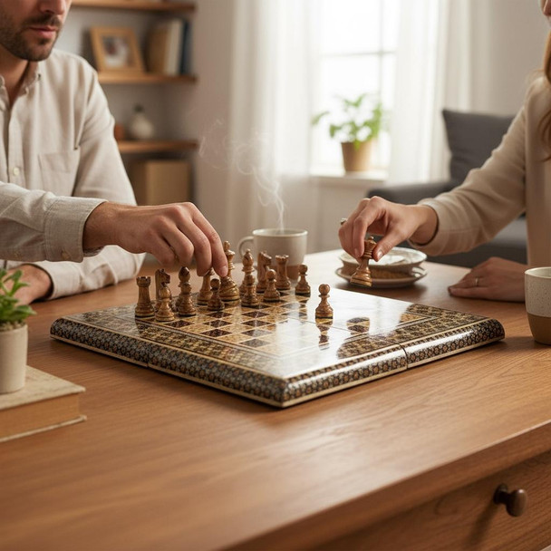 Luxury Handmade Khatamkari Wooden Backgammon & Chess Set Premium Design Showcase