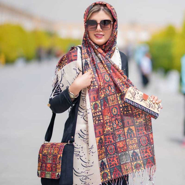 Luxury handmade Tile pattern shawl , ladies shawl 190x65 cm Premium Design Showcase