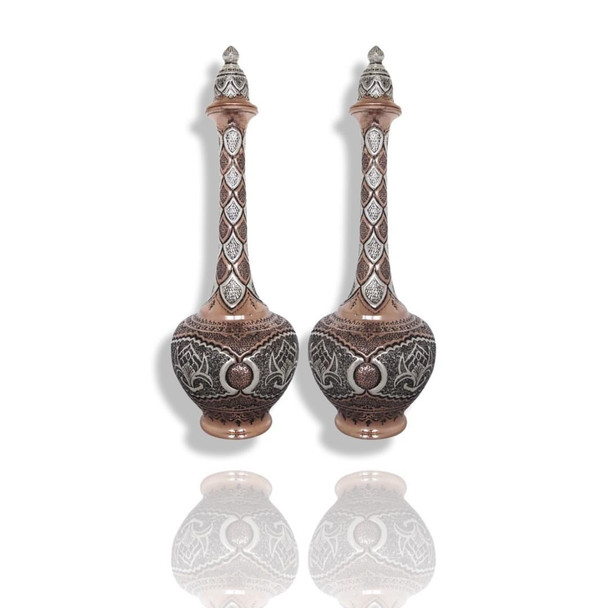 Craftihouse heritage collection set of 2 hand-engraved 48 cm copper decorative ewers exhibiting exceptional traditional artistry.