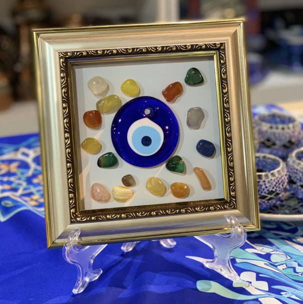 Luxury Lucky charm wall mount frame  , evil eye frame ornamented with natural agate stone Premium Design Showcase