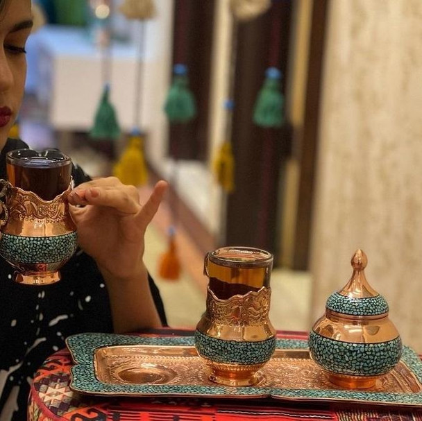 Luxury Tea Turquoise Inlaid Copper Premium Design Showcase