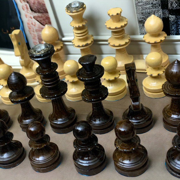 Chess pieces , Hand carved wooden chess figures , 3.5 inch king