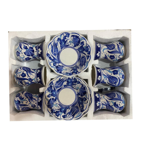 Handcrafted BLUE IZNIK CERAMIC TEA CUP SET FOR SIX – Luxury Decor - Luxury Handcrafted Art Craftihouse Dubai