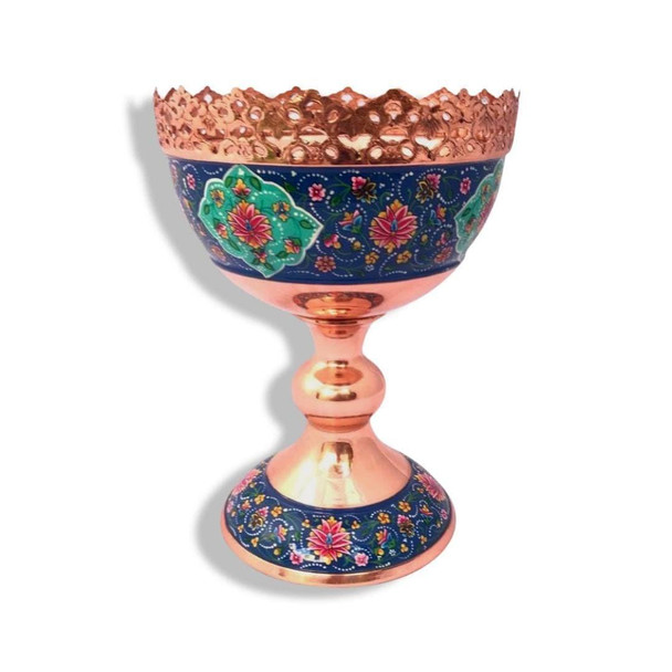 A stunning 20 cm hand-painted copper bowl that blends traditional metalwork with modern decorative functionality.