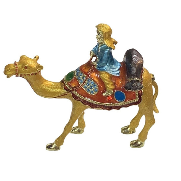 Full view of the complete collectible metal camel rider statue, perfect as a Middle Eastern heritage souvenir, executive desktop piece, or luxury cultural token.