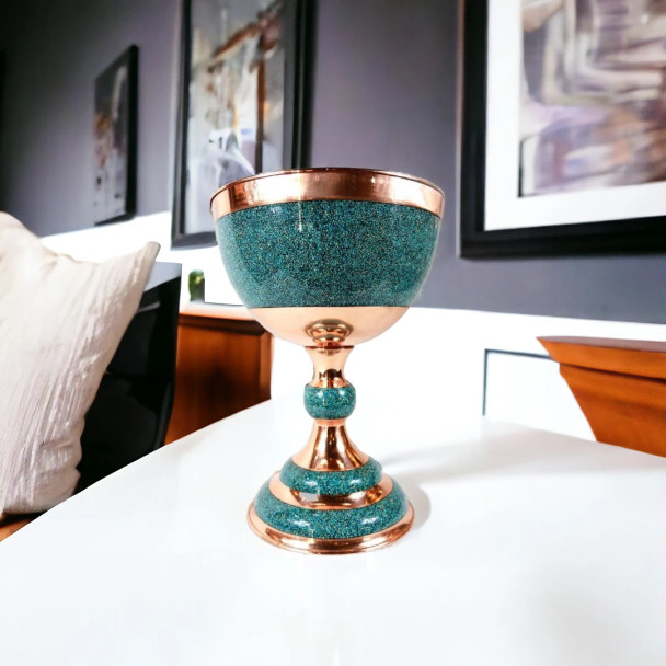 Handcrafted Turquoise Stone &Copper Pedestal Lifestyle Visual
