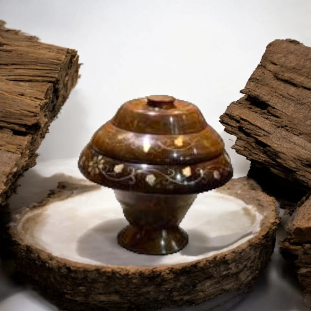 Handcrafted Brass Inlaid Wooden Pedestal Sugar Bowl Lifestyle Visual