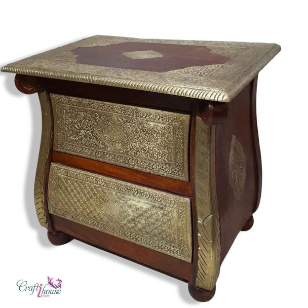 Side Table With Drawer Handmade Side Table Brass Inlaid Table Bedroom Table | High-end Boutique Souvenir | Crafted In Dubai - Luxury Handcrafted Art Craftihouse Dubai
