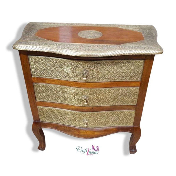 Wooden Side Table With 3 Drawers Brass Fitted Handmade Make Up Table | Premium Handcrafted Gift & Cultural Souvenir - Luxury Handcrafted Art Craftihouse Dubai