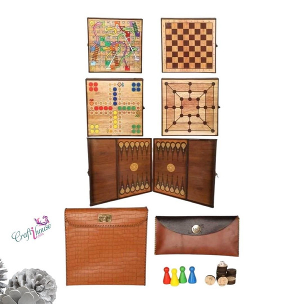 Luxury Wooden game board , 6 in 1 game board ,  gift for him , gift for her , backgammon board 30x30 cm Artisan Detail Shot
