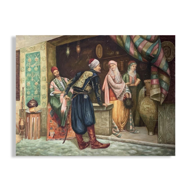 Oil On Canvas Painting Traditional Bazar Painting 90x120 Cm | Luxury Heritage Decor & Unique Artisan Piece - Luxury Handcrafted Souvenir Craftihouse Dubai