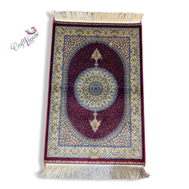 Silk Carpet Red Pattern 60x90 Cm Gonbadi Silk Carpet Machine Made Carpet Wall Hanging | Sophisticated Middle Eastern Art & Home Anchor - Luxury Handcrafted Art Craftihouse Dubai