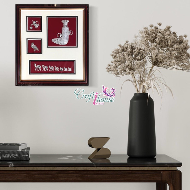 Front exhibition view of an elite 36x33 cm traditional Arabian cultural souvenir shadow box frame presented as a luxury corporate gift or travel memento.