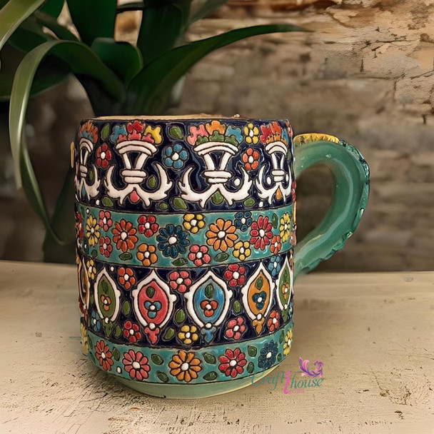 Clay Hand Painted Gift Heritage Ceramic Mug | Middle Eastern Decor Accent - Luxury Handcrafted Art Craftihouse Dubai