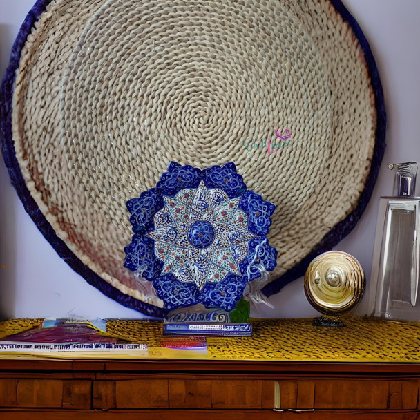 A professional product presentation of the 16 cm enameled copper wall decor plate against a clean background.