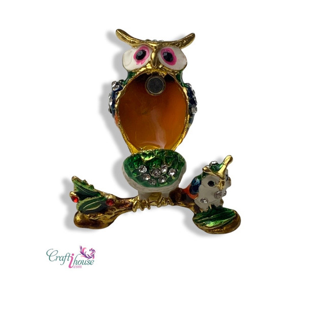 A 4cm miniature metal decorative set featuring a mother owl and baby with an antique bronze finish.