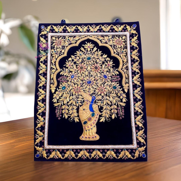 Premium Handmade Zardozi Jeweled Carpet 1.5x2 Feet High-Quality Design View