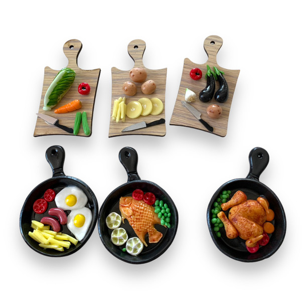 A professional product presentation of the exclusive set of six miniature kitchen fridge magnets from a premier UAE gift shop.