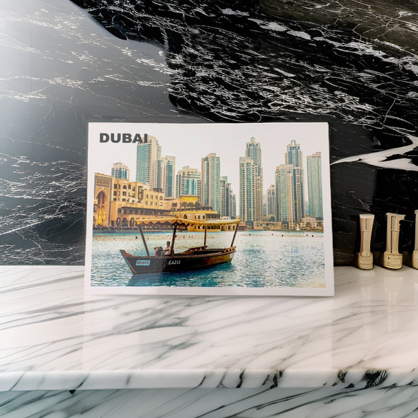 Downtown Dubai night skyline postcard featuring Burj Khalifa, 17x12cm