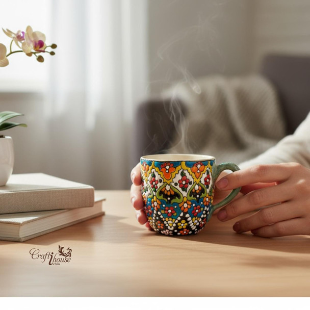 Luxury Artisan Hand Painted Clay Mug Showcase - Craftihouse Dubai