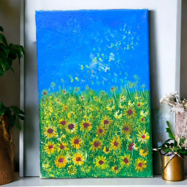 Acrylic Painting On Canvas Blue Sky Sunflower Original Canvas Painting 30x20 Cm Wall Decor Painting | Sophisticated Middle Eastern Art & Home Anchor - Luxury Handcrafted Souvenir Craftihouse Dubai