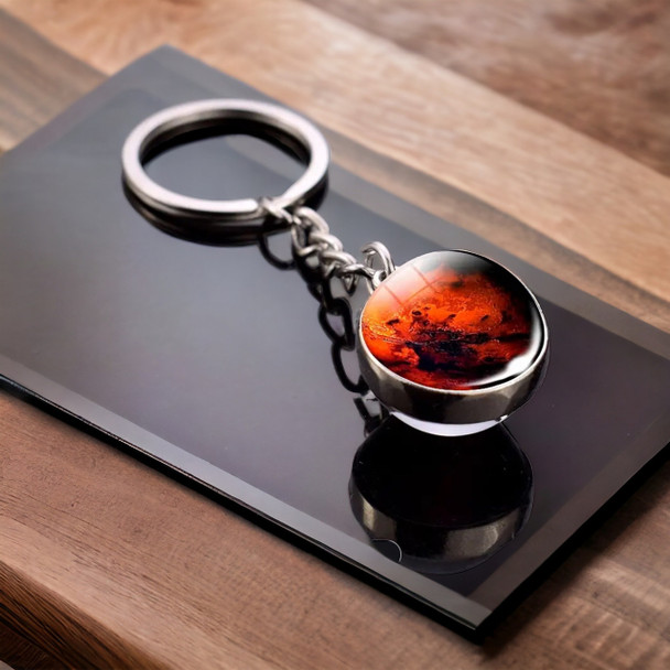 Premium Glass Ball Solar System Keychains Gift  , Mars Key chain High-Quality Design