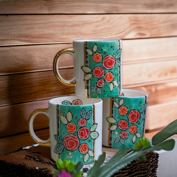 Premium Hand painted Ceramic mugs , Set of 3 Pieces Drinking mugs , Gift idea , Ceramic art , Handmade gift for her High-Quality Design