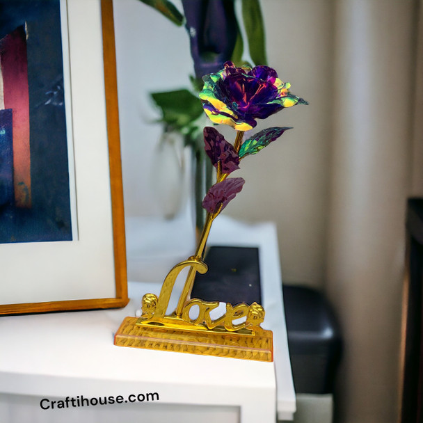 Luxury Valentine's gift , Immortal Golden Foil Rose With LOVE Base Showcase - Craftihouse Dubai